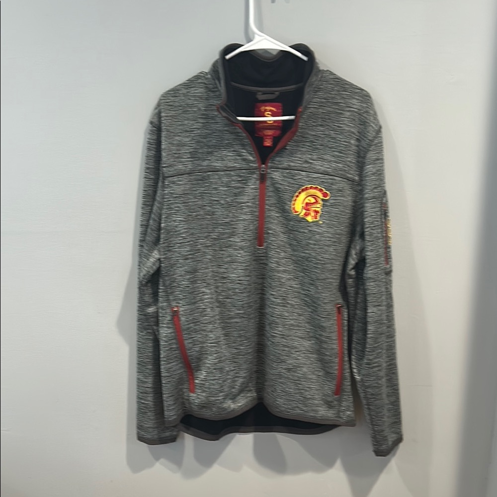 Gray Quarter-Zip Pullover with Red Accents